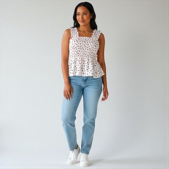 Off White Floral Women Smock Tank - Picture 3 of 8